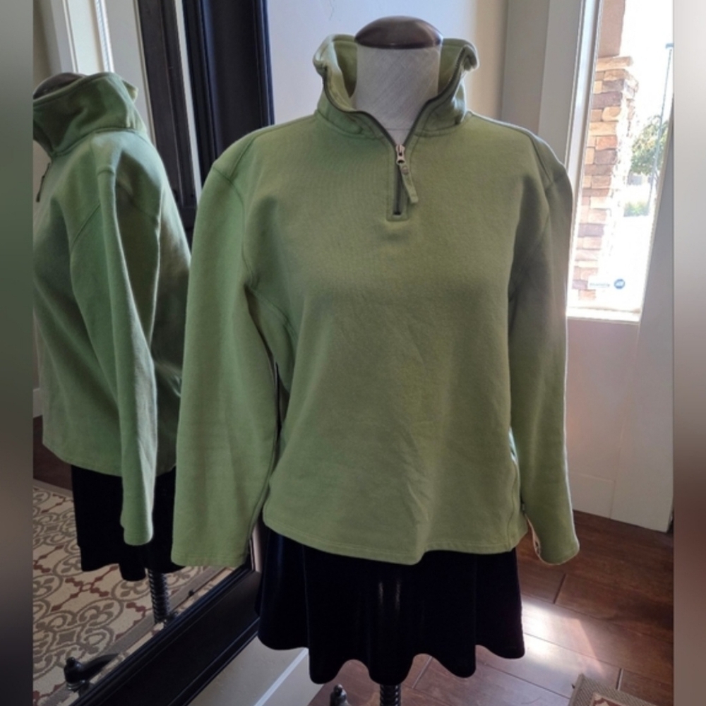 Champian Women's Olive Green Quarter-Zip Pullover Jacket Top Size Large Cotton